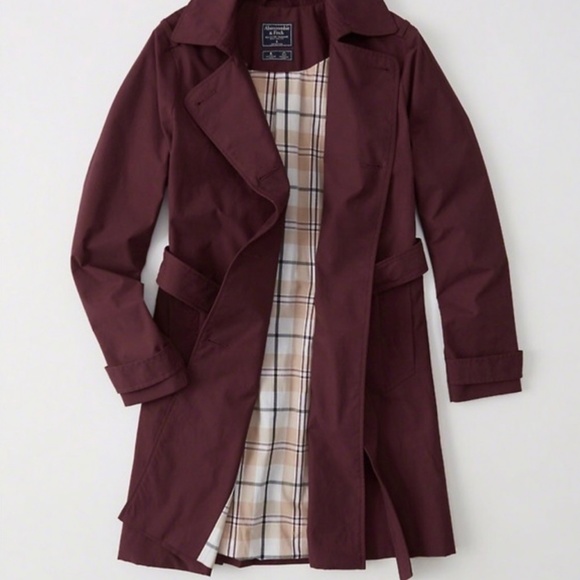 Abercrombie and Fitch Maroon Trench Coat Size Small - Picture 4 of 5